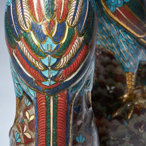 A PAIR OF 19TH CENTURY LATE QING DYNASTY CHINESE CLOISONN PHOENIX FIGURES - ADDITIONAL PHOTO 7