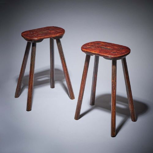 rare pair of 18th century vernacular provincial primitive country elm stools - CATEGORY: ANTIQUE STOOLS - DATED 18TH CENTURY