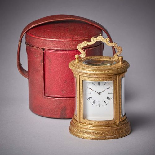 19th century eightday miniature giltbrass carriage clock with original case - CATEGORY: ANTIQUE CLOCKS - DATED 1870