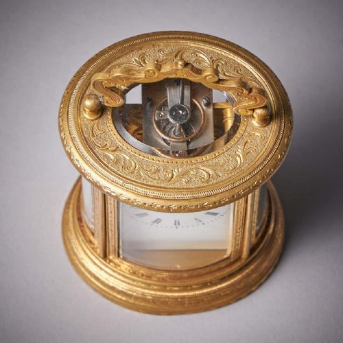 19TH CENTURY EIGHTDAY MINIATURE GILTBRASS CARRIAGE CLOCK WITH ORIGINAL CASE - ADDITIONAL PHOTO 4