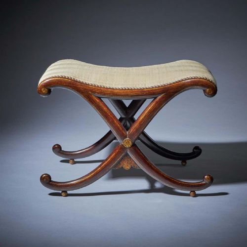 REGENCY ANTIQUE SIMULATED ROSEWOOD GILT LINED X FRAME STOOL - ADDITIONAL PHOTO 1