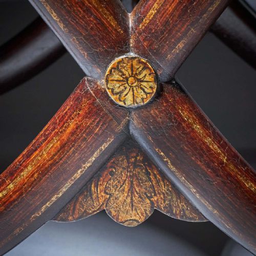 REGENCY ANTIQUE SIMULATED ROSEWOOD GILT LINED X FRAME STOOL - ADDITIONAL PHOTO 4