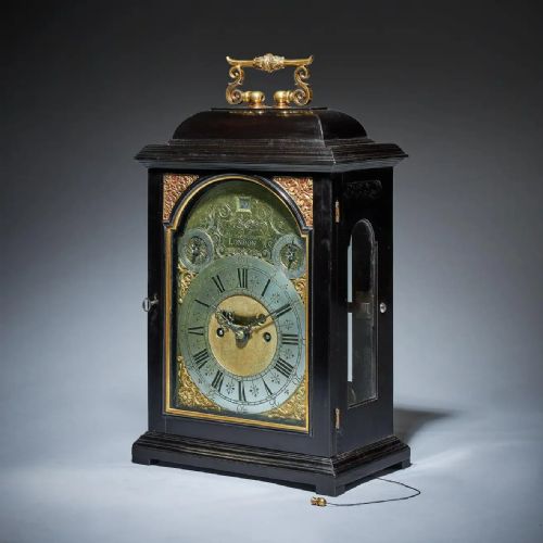 18TH CENTURY GEORGE I EIGHTDAY EBONY TABLE CLOCK WITH PULL REPEAT BY BUSHMAN - ADDITIONAL PHOTO 1