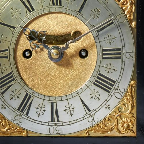18TH CENTURY GEORGE I EIGHTDAY EBONY TABLE CLOCK WITH PULL REPEAT BY BUSHMAN - ADDITIONAL PHOTO 6