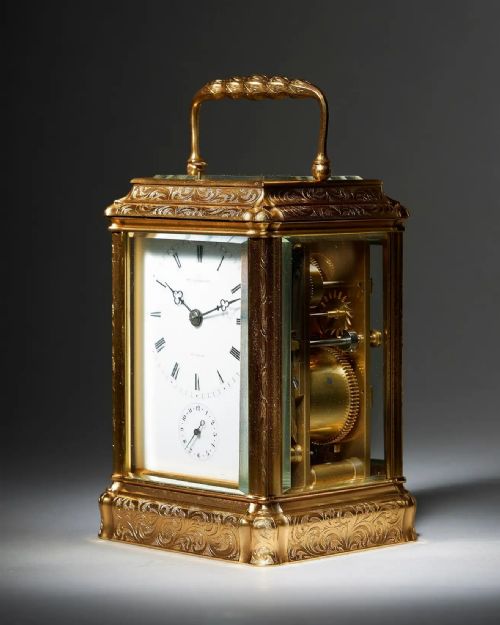 ENGRAVED EIGHTDAY STRIKING AND REPEATING CARRIAGE CLOCK BY PERREGAUX AU LOCLE - ADDITIONAL PHOTO 1