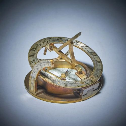 19th century equinoctial pocket sundial in original case signed v simalvico - CATEGORY: ANTIQUE MISCELLANEOUS - DATED 19TH CENTURY