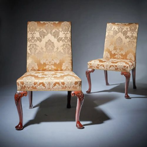 a pair of 18th c george ii mahogany high back chairs on carved cabriole legs - CATEGORY: ANTIQUE CHAIRS - DATED 18TH CENTURY