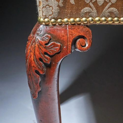 A PAIR OF 18TH C GEORGE II MAHOGANY HIGH BACK CHAIRS ON CARVED CABRIOLE LEGS - ADDITIONAL PHOTO 6