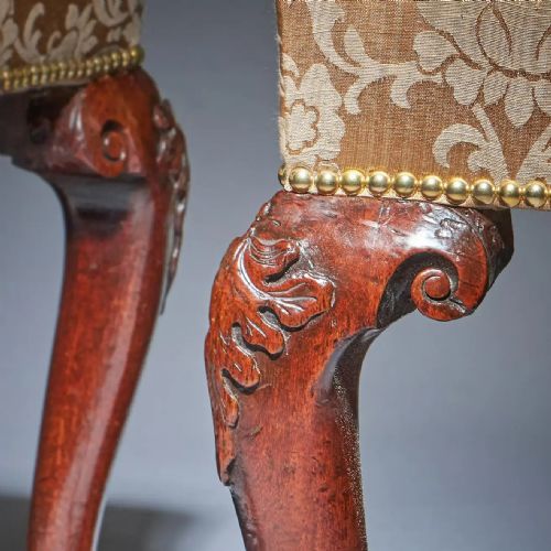 A PAIR OF 18TH C GEORGE II MAHOGANY HIGH BACK CHAIRS ON CARVED CABRIOLE LEGS - ADDITIONAL PHOTO 8