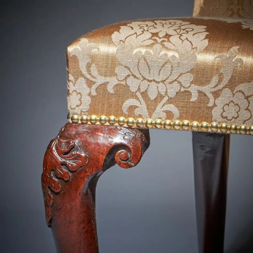 A PAIR OF 18TH C GEORGE II MAHOGANY HIGH BACK CHAIRS ON CARVED CABRIOLE LEGS - ADDITIONAL PHOTO 11