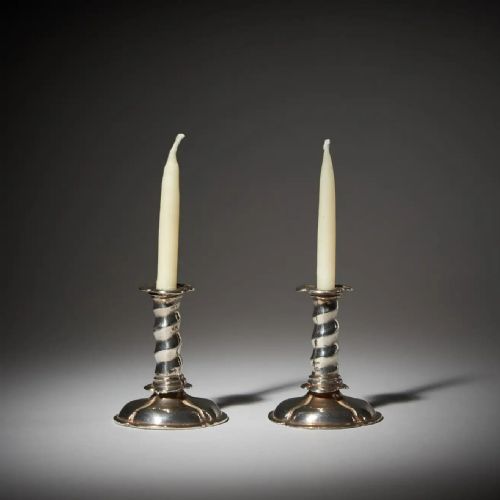 RARE 17TH CENTURY CHARLES II MINIATURE SILVER TRUMPET FORM CANDLESTICKS C 1660 - ADDITIONAL PHOTO 1