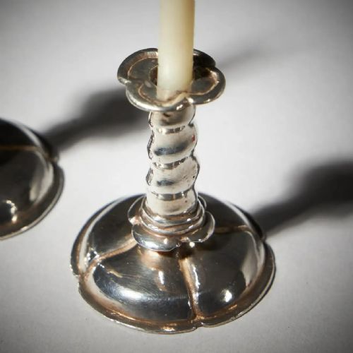 RARE 17TH CENTURY CHARLES II MINIATURE SILVER TRUMPET FORM CANDLESTICKS C 1660 - ADDITIONAL PHOTO 5
