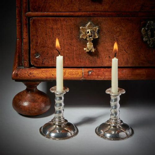 RARE 17TH CENTURY CHARLES II MINIATURE SILVER TRUMPET FORM CANDLESTICKS C 1660 - ADDITIONAL PHOTO 13