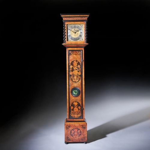 17th century 10 inch william and marry marquetry longcase clock signed apply - CATEGORY: ANTIQUE CLOCKS - DATED 17TH CENTURY