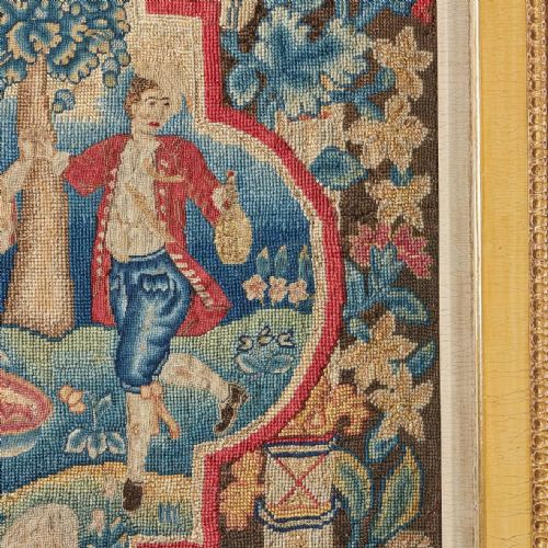 A RARE AND VIBRANT FRAMED 18TH CENTURY GEORGE II NEEDLEWORK PICTURE CIRCA 1730 - ADDITIONAL PHOTO 1