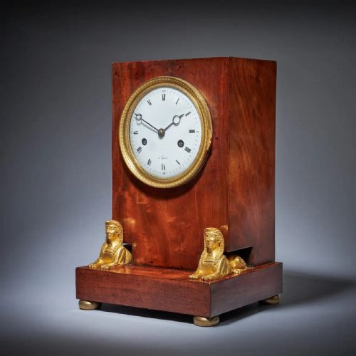 19THCENTURY FRENCH FLAME MAHOGANY NAPOLEON EMPIRE PERIOD MANTEL CLOCK - ADDITIONAL PHOTO 1