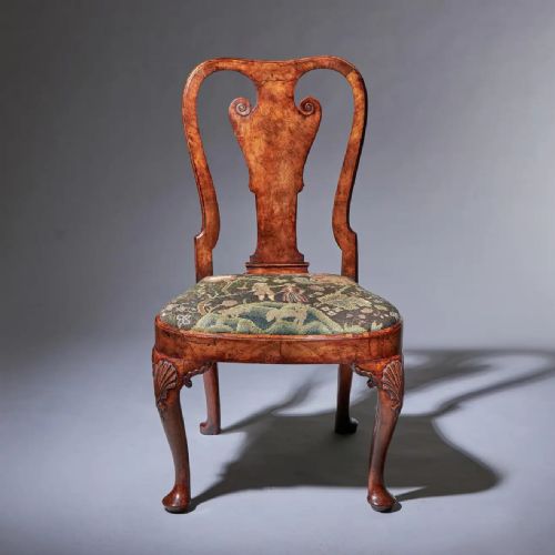 18TH CENTURY GEORGE I CARVED WALNUT CHAIR COVERED IN PERIOD NEEDLEWORK - ADDITIONAL PHOTO 1