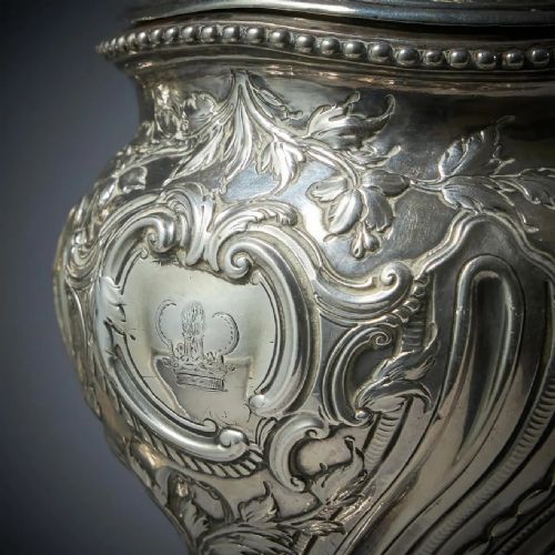 A RARE SILVER MOUNTED GEORGE II SHAGREEN TEA CADDY WITH SILVER ROCCO CANISTORS - ADDITIONAL PHOTO 8