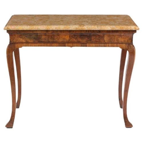 18TH CENTURY GEORGE II FIGURED WALNUT CONSOLE TABLE SIENNA BROCATELLE MARBLE