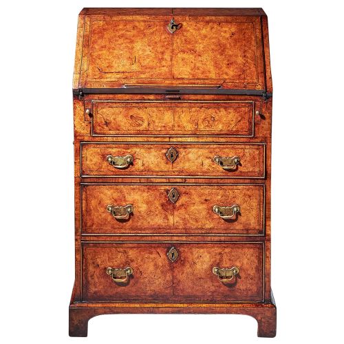important early george ii burr walnut diminutive bureau bachelors c1730 - CATEGORY: ANTIQUE BUREAU - DATED 18TH CENTURY