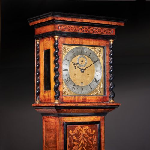 AN EXCEPTIONAL WILLIAM AND MARY 10 INCH MARQUETRY LONGCASE CLOCK BY JAMES CLOWES C 1680 - ADDITIONAL PHOTO 6
