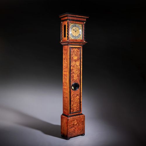 AN EXCEPTIONAL WILLIAM AND MARY 10 INCH MARQUETRY LONGCASE CLOCK BY JAMES CLOWES C 1680 - ADDITIONAL PHOTO 9
