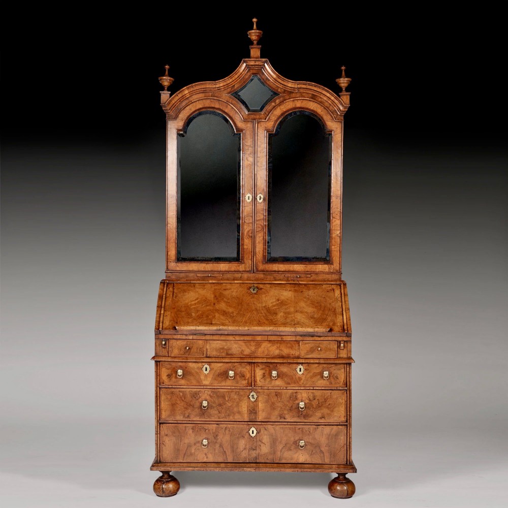 Early 18th Century George I Figured Walnut Bureau Bookcase, Circa 1720