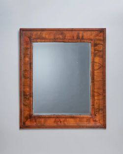 LARGE WILLIAM AND MARY 17TH CENTURY FIGURED WALNUT CUSHION MIRROR C 1690