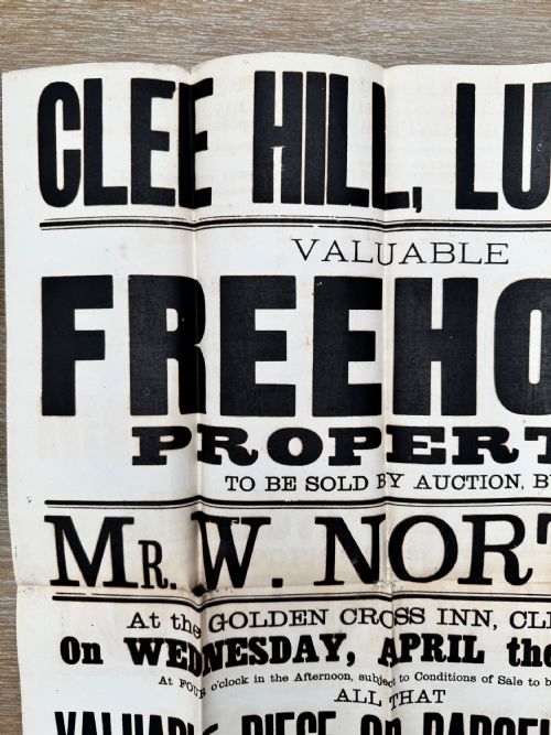 1891 VICTORIAN PRINTED AUCTION POSTER CLEE HILL LUDLOW SHROPSHIRE 1 - ADDITIONAL PHOTO 1
