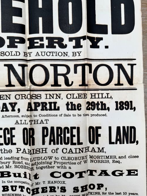 1891 VICTORIAN PRINTED AUCTION POSTER CLEE HILL LUDLOW SHROPSHIRE 1 - ADDITIONAL PHOTO 4