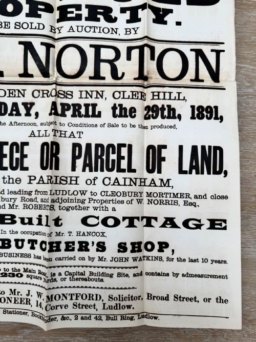 1891 VICTORIAN PRINTED AUCTION POSTER CLEE HILL LUDLOW SHROPSHIRE 1 - ADDITIONAL PHOTO 6