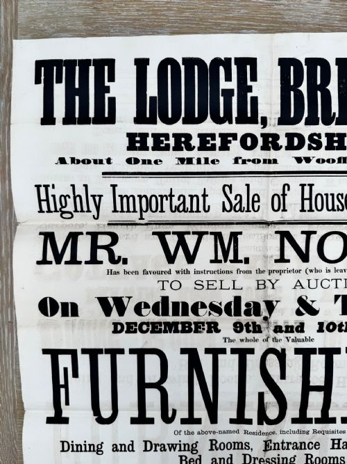 1885 VICTORIAN PRINTED AUCTION POSTER BRIMFIELD HEREFORDSHIRE FURNITURE 3 - ADDITIONAL PHOTO 2