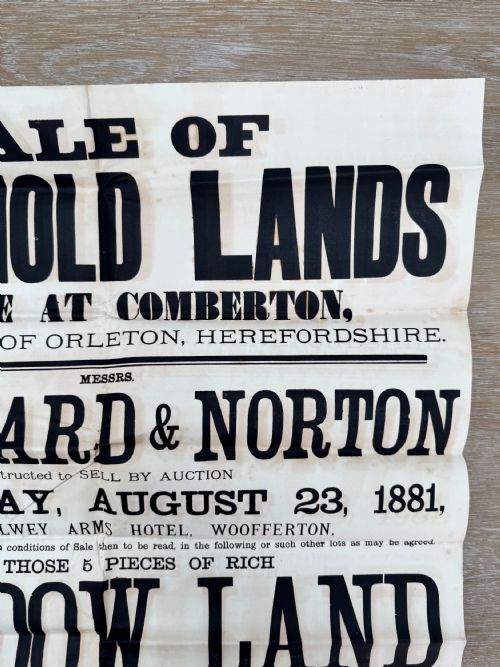 1881 VICTORIAN PRINTED AUCTION SALE POSTER ORLETON HEREFORDSHIRE LAND 4 - ADDITIONAL PHOTO 2