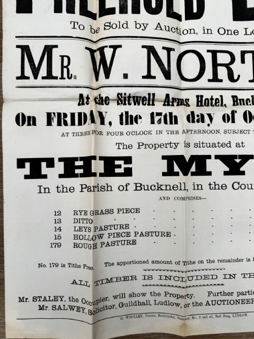 1890 VICTORIAN PRINTED AUCTION POSTER LAND BUCKNELL SHROPSHIRE 5 - ADDITIONAL PHOTO 4