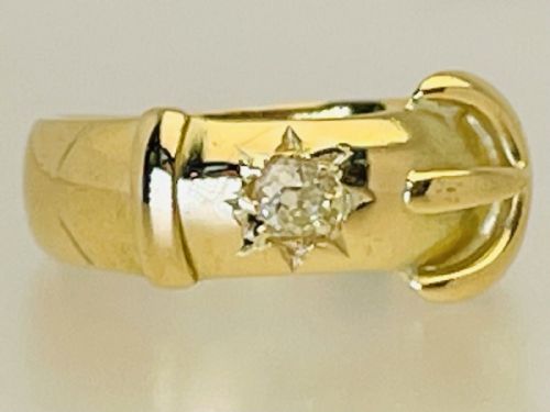 Antique 18ct Gold Diamond Gypsy Set Solitaire Buckle Ring