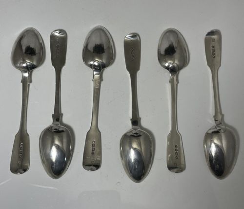 Antique 1841 Set Of 6 Sterling Silver Elegant Initial 'H' Set of 6 Teaspoons