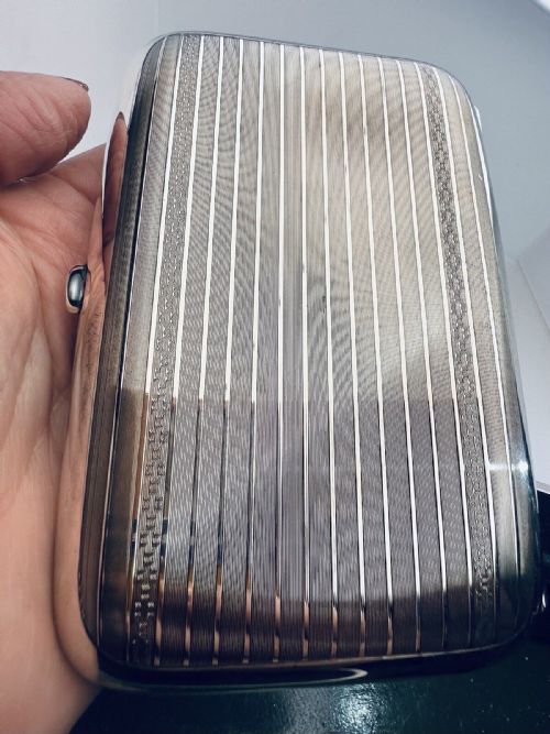 Antique 1924 Sterling Silver Cigarette Cigar Case Engine Turned Engraving Boxed