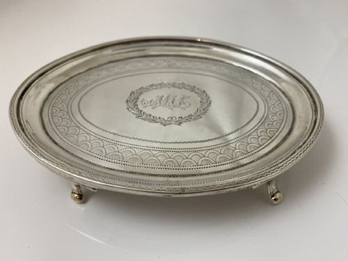 Antique Georgian 1802 Sterling Silver Card Tray 113.4g 'AML' 4 feet