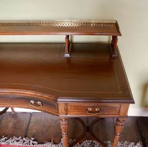 VICTORIAN ROSEWOOD AND BRASS STRUNG WRITING DESK BY COLLINSON LOCK OF LONDON - ADDITIONAL PHOTO 3