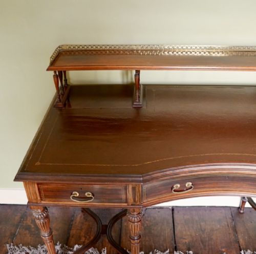 VICTORIAN ROSEWOOD AND BRASS STRUNG WRITING DESK BY COLLINSON LOCK OF LONDON - ADDITIONAL PHOTO 4