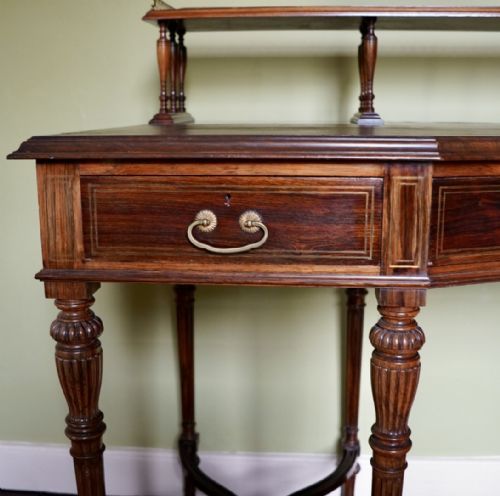 VICTORIAN ROSEWOOD AND BRASS STRUNG WRITING DESK BY COLLINSON LOCK OF LONDON - ADDITIONAL PHOTO 5