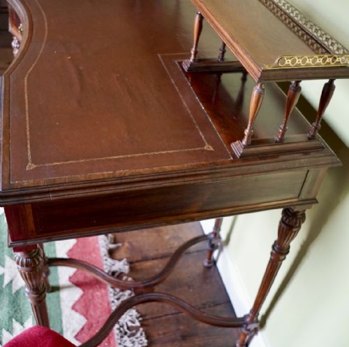VICTORIAN ROSEWOOD AND BRASS STRUNG WRITING DESK BY COLLINSON LOCK OF LONDON - ADDITIONAL PHOTO 12