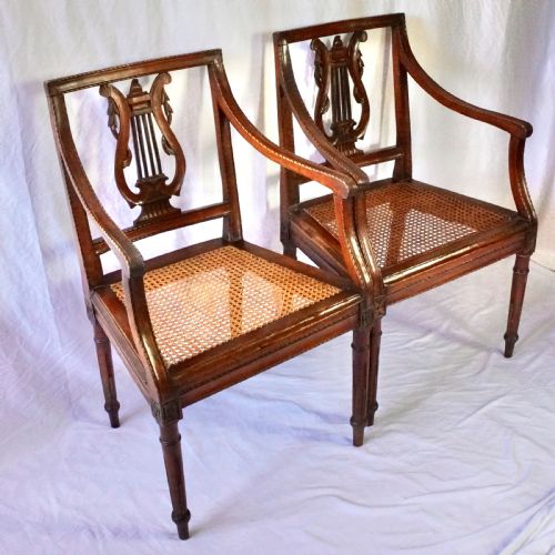 PAIR OF 19TH CENTURY LYRE BACK OPEN ARMCHAIRS - ADDITIONAL PHOTO 1
