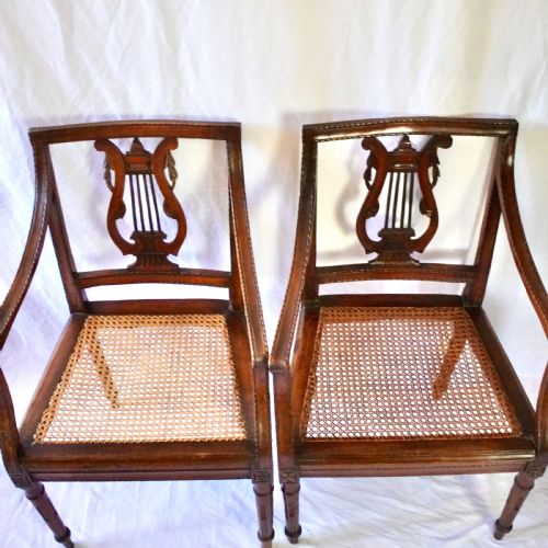 PAIR OF 19TH CENTURY LYRE BACK OPEN ARMCHAIRS - ADDITIONAL PHOTO 16
