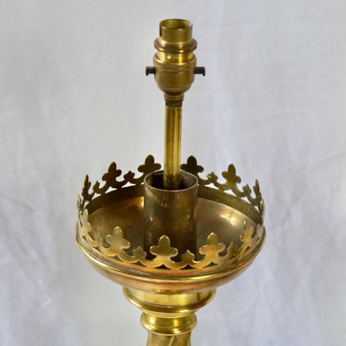 LARGE PAIR OF 19TH CENTURY CONVERTED BRASS ALTAR CANDLESTICK LAMPS - ADDITIONAL PHOTO 2