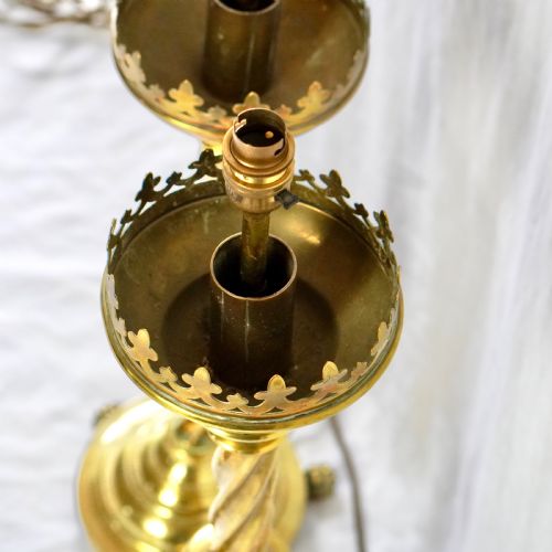 LARGE PAIR OF 19TH CENTURY CONVERTED BRASS ALTAR CANDLESTICK LAMPS - ADDITIONAL PHOTO 6