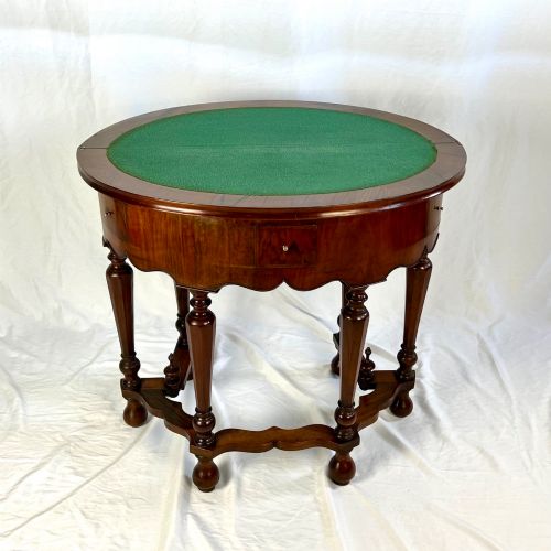 VICTORIAN FIGURED WALNUT FOLDING CARD TABLE DEMILUNE GEORGE I STYLE - ADDITIONAL PHOTO 3