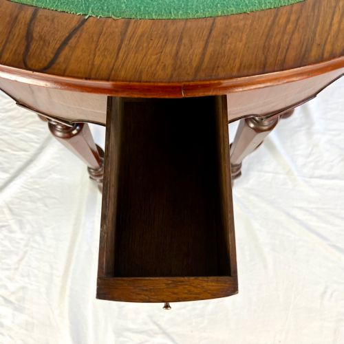 VICTORIAN FIGURED WALNUT FOLDING CARD TABLE DEMILUNE GEORGE I STYLE - ADDITIONAL PHOTO 4