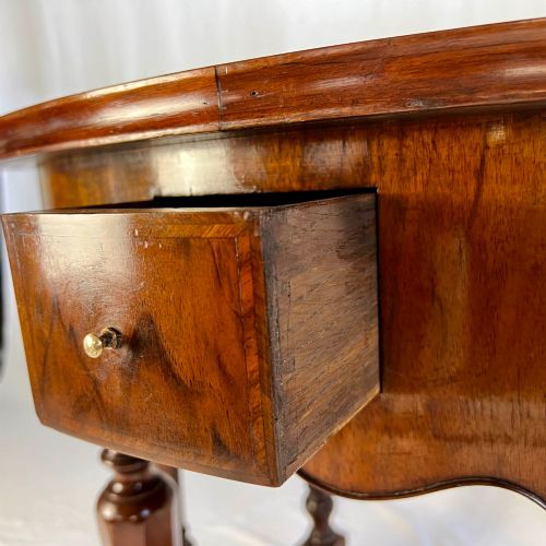 VICTORIAN FIGURED WALNUT FOLDING CARD TABLE DEMILUNE GEORGE I STYLE - ADDITIONAL PHOTO 11