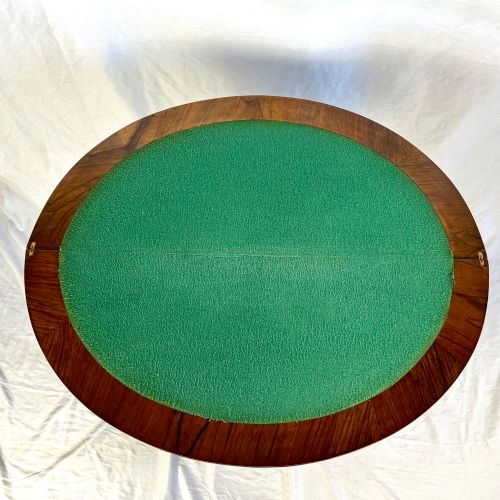 VICTORIAN FIGURED WALNUT FOLDING CARD TABLE DEMILUNE GEORGE I STYLE - ADDITIONAL PHOTO 12